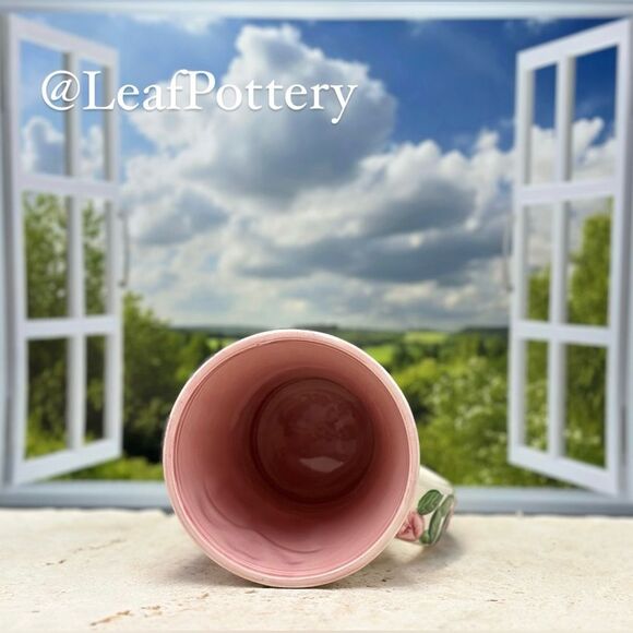 Vintage Handcrafted Rose Floral White/Pink/Green Ceramic Mug Vase - Picture 6 of 8